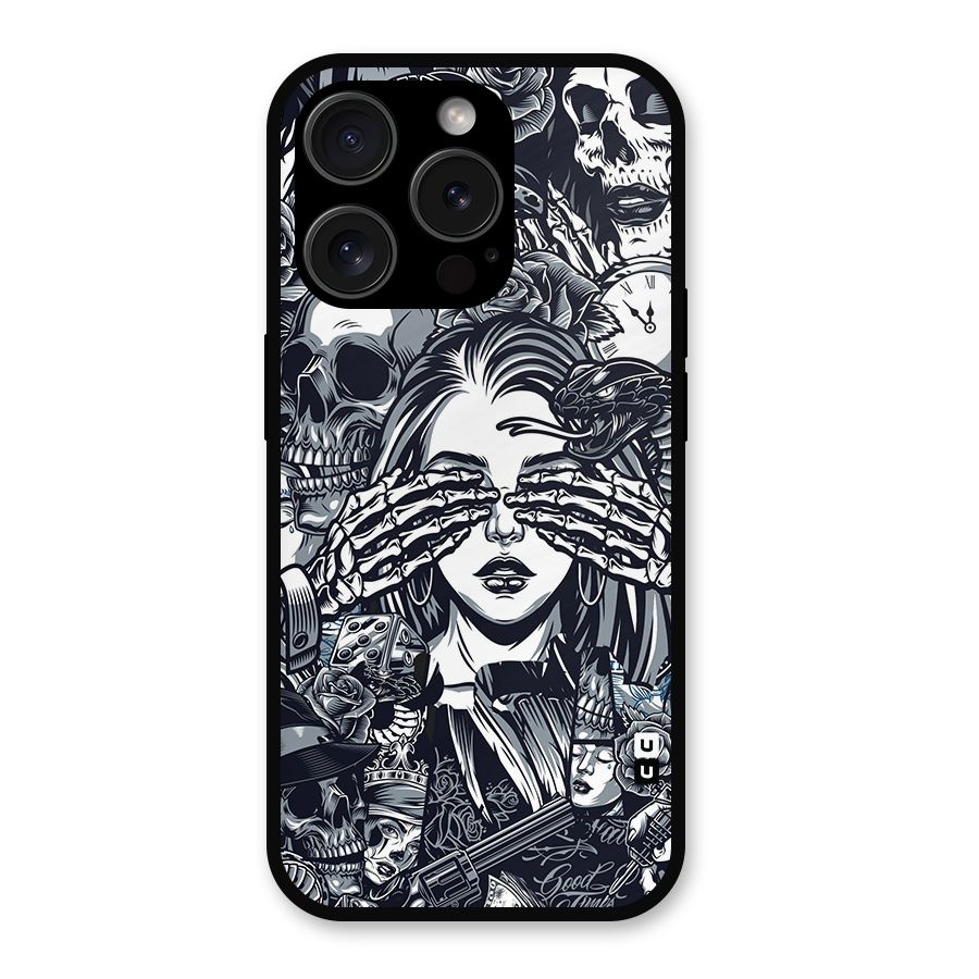 Vintage Skulls and Girl Style Metal Back Case for iPhone 15 Pro
