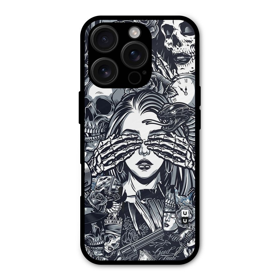 Vintage Skulls and Girl Style Metal Back Case for iPhone 16 Pro