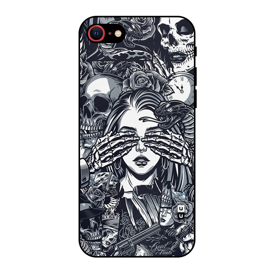 Vintage Skulls and Girl Style Metal Back Case for iPhone 8