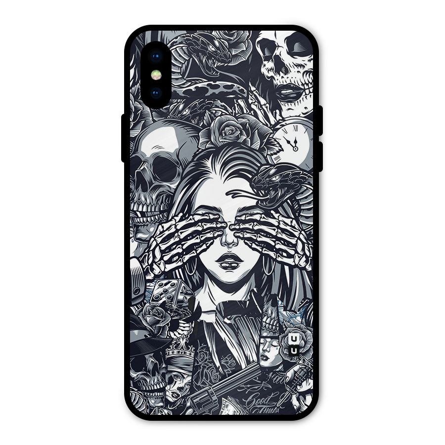 Vintage Skulls and Girl Style Metal Back Case for iPhone X