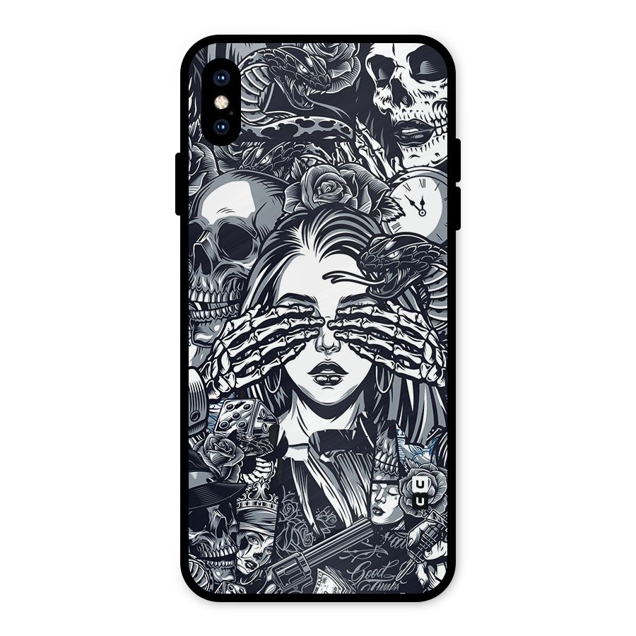 Vintage Skulls and Girl Style Metal Back Case for iPhone XS Max