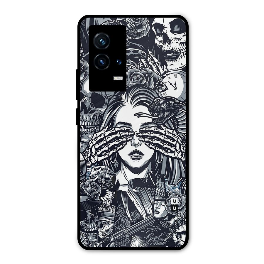 Vintage Skulls and Girl Style Metal Back Case for iQOO 9 5G