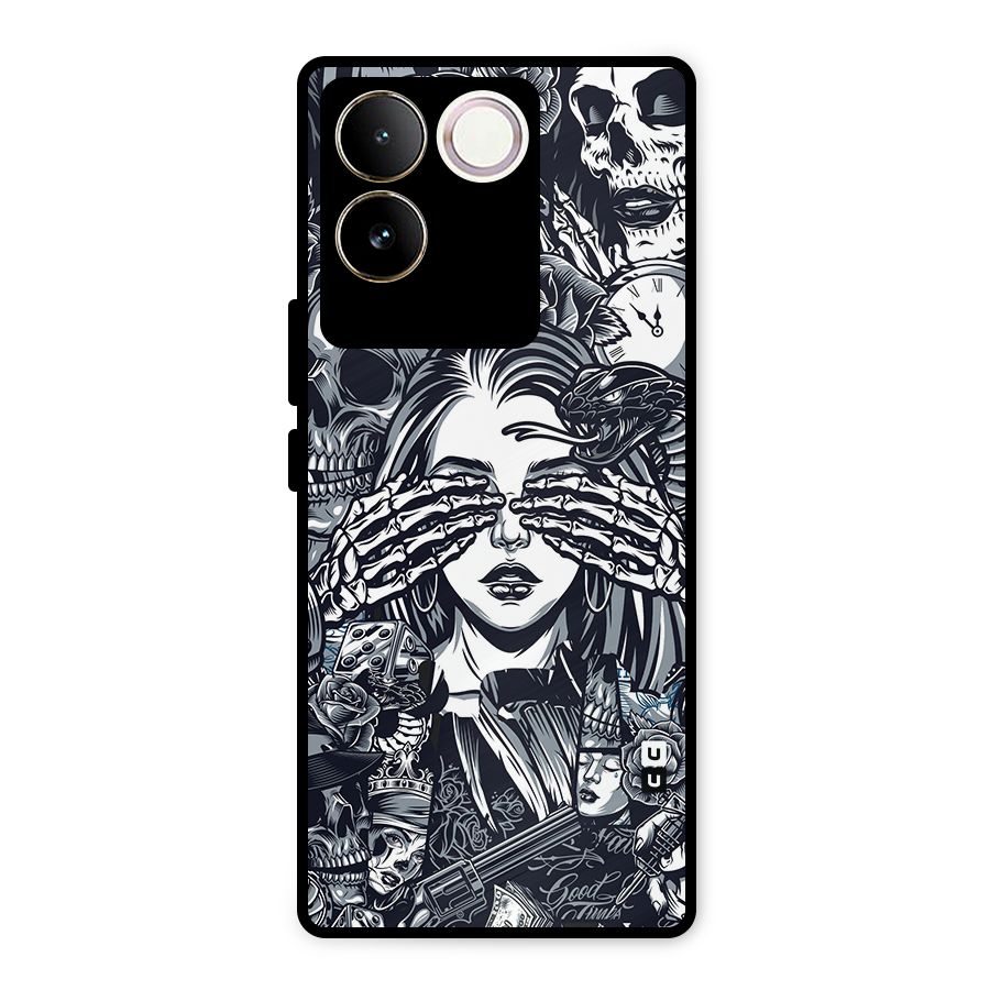 Vintage Skulls and Girl Style Metal Back Case for iQOO Z7 Pro