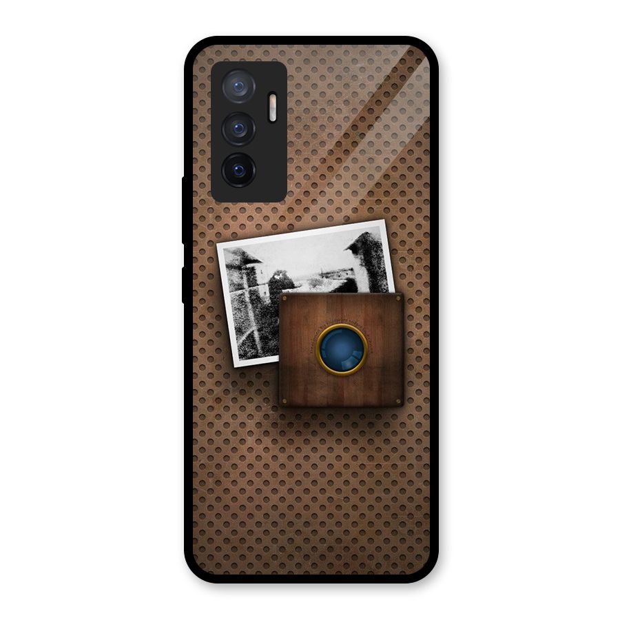 Vintage Wood Camera Glass Back Case for Vivo V23e