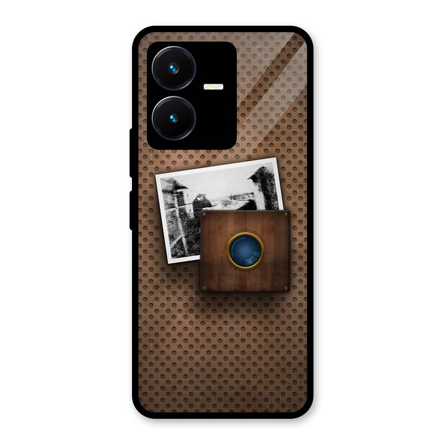 Vintage Wood Camera Glass Back Case for Vivo Y22s
