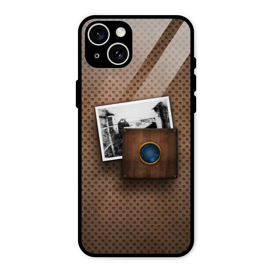 Vintage Wood Camera Glass Back Case for iPhone 15 Plus