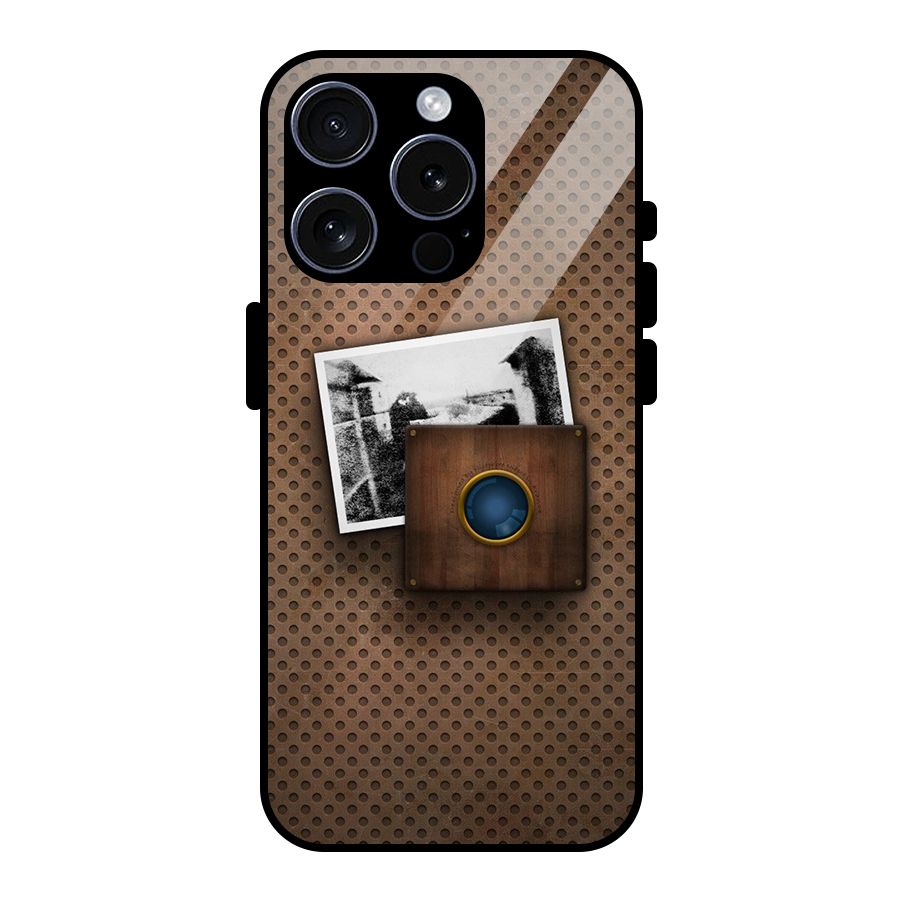 Vintage Wood Camera Glass Back Case for iPhone 15 Pro