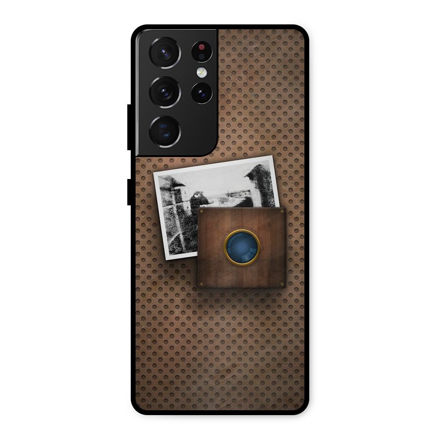 Vintage Wood Camera Metal Back Case for Galaxy S21 Ultra 5G