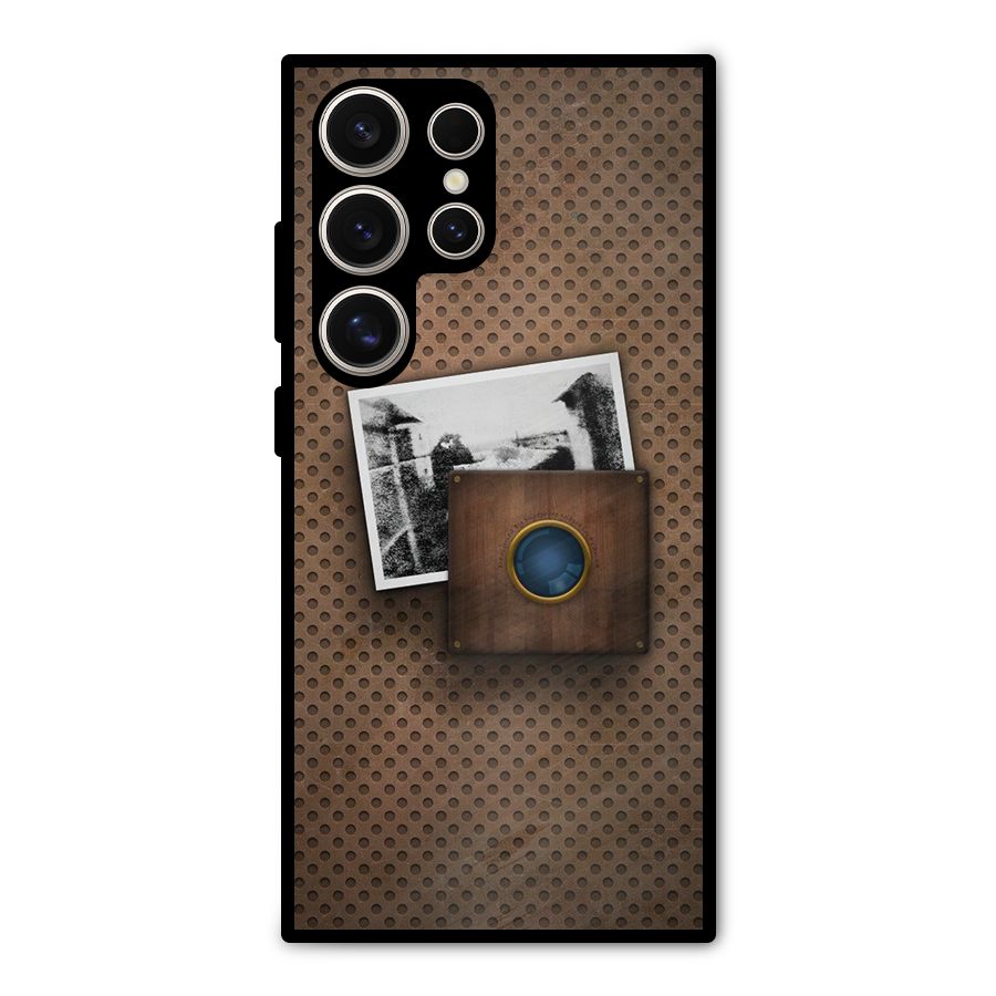 Vintage Wood Camera Metal Back Case for Galaxy S24 Ultra