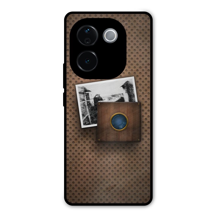Vintage Wood Camera Metal Back Case for Vivo T3 Pro