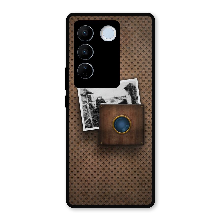 Vintage Wood Camera Metal Back Case for Vivo V27 Pro