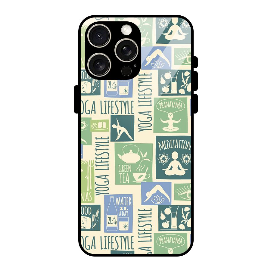 Vintage Yoga Lifestyle Glass Back Case for iPhone 15 Pro Max