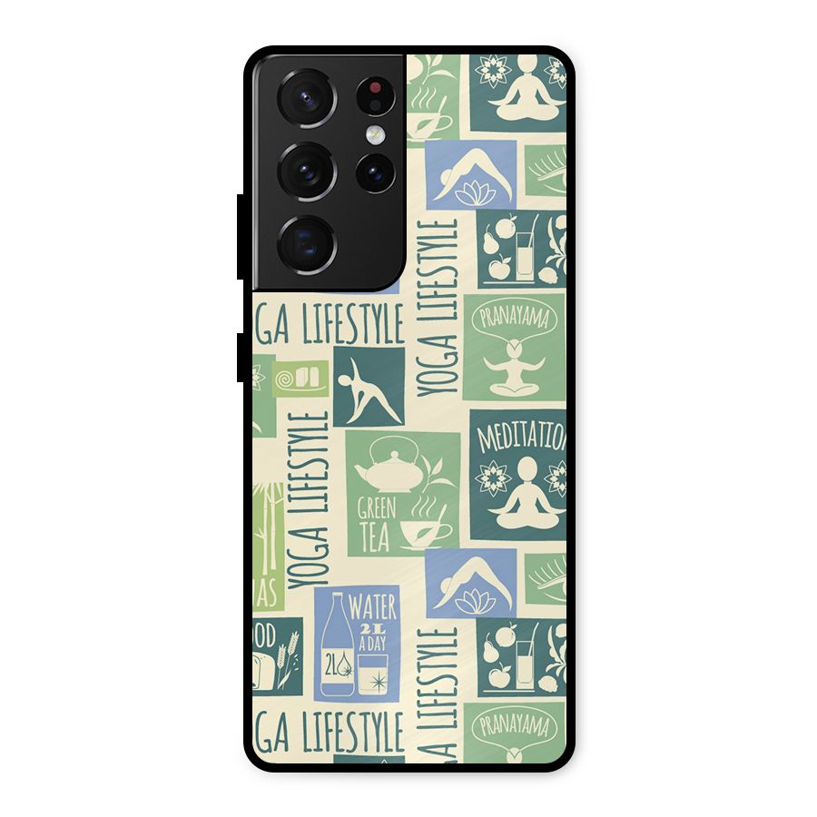 Vintage Yoga Lifestyle Metal Back Case for Galaxy S21 Ultra 5G