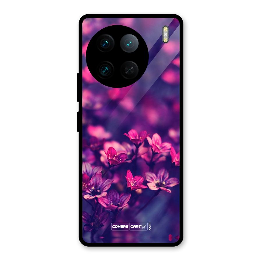 Violet Floral Glass Back Case for Vivo X90 Pro