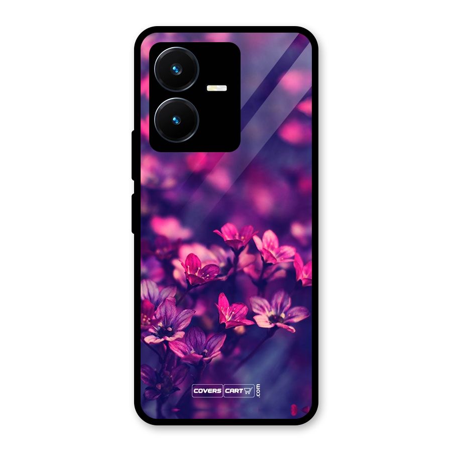 Violet Floral Glass Back Case for Vivo Y22s