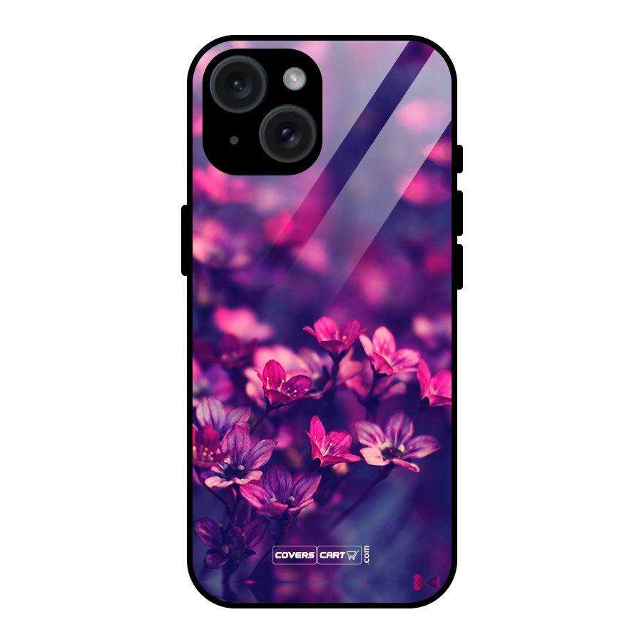 Violet Floral Glass Back Case for iPhone 15