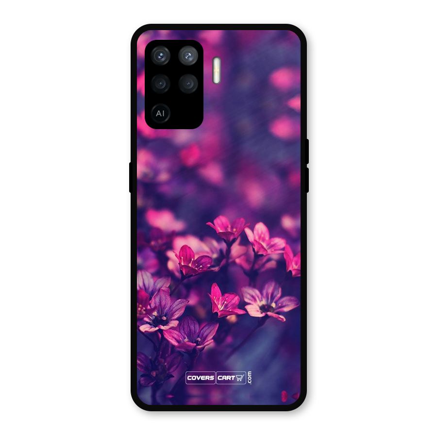 Violet Floral Metal Back Case for Oppo F19 Pro