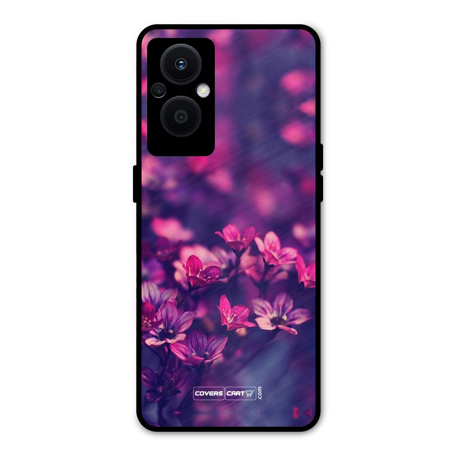 Violet Floral Metal Back Case for Oppo F21 Pro 5G