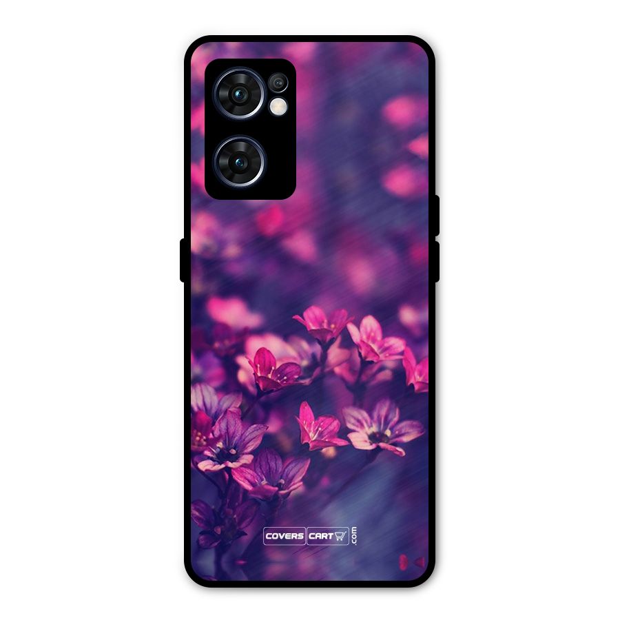 Violet Floral Metal Back Case for Oppo Reno7 5G