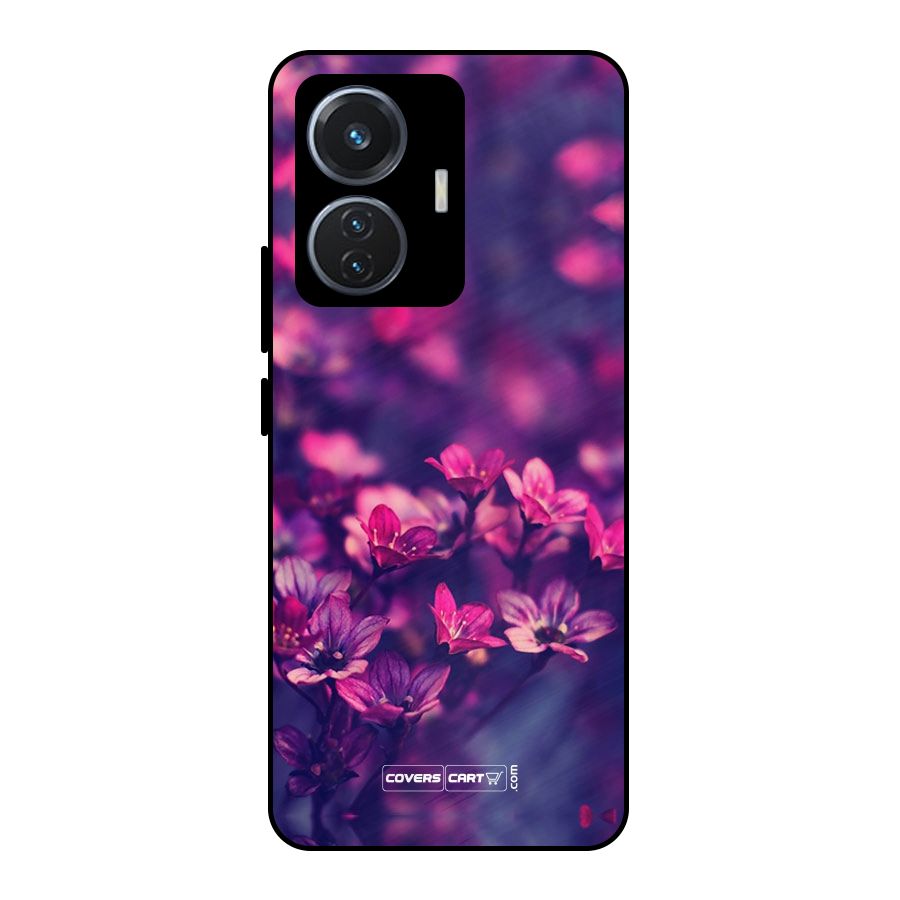 Violet Floral Metal Back Case for Vivo T1 44W