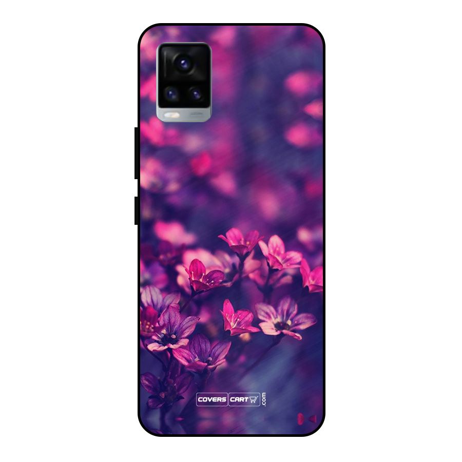 Violet Floral Metal Back Case for Vivo V20 2021