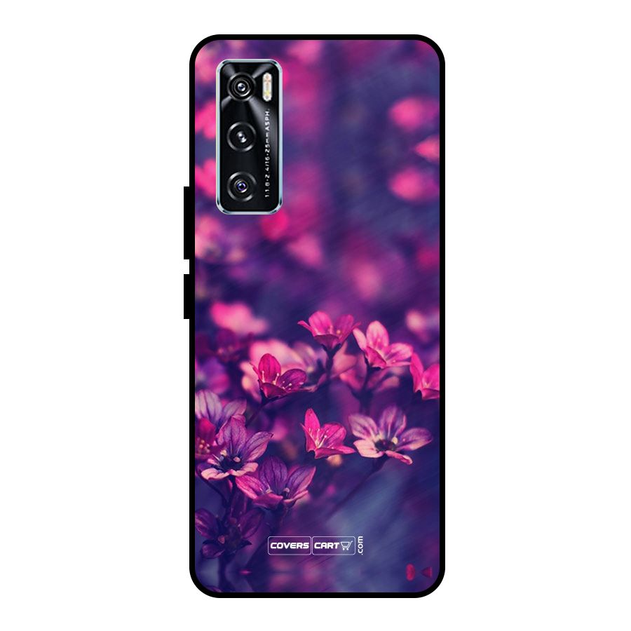 Violet Floral Metal Back Case for Vivo V20 SE