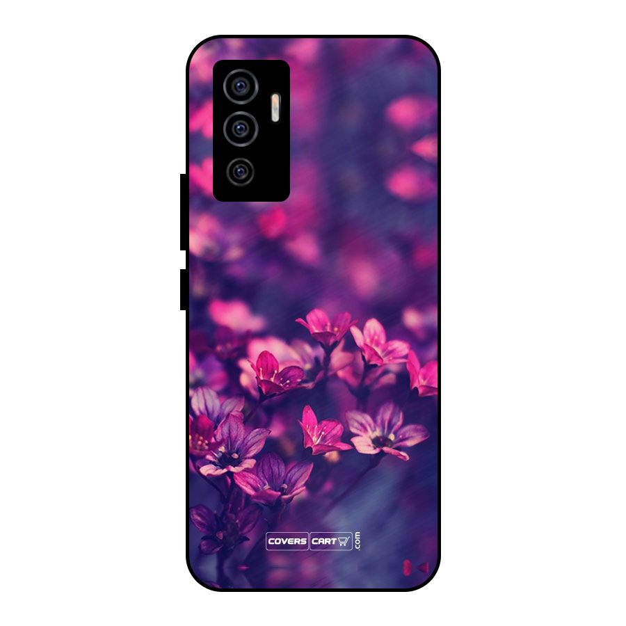 Violet Floral Metal Back Case for Vivo V23e