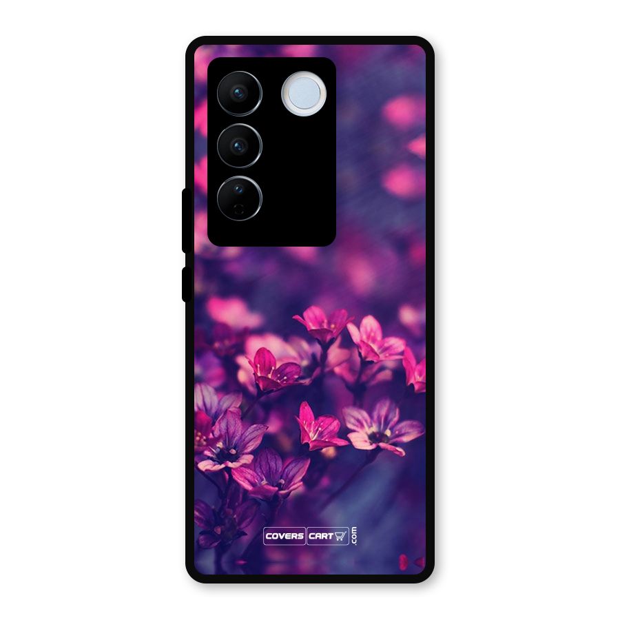 Violet Floral Metal Back Case for Vivo V27