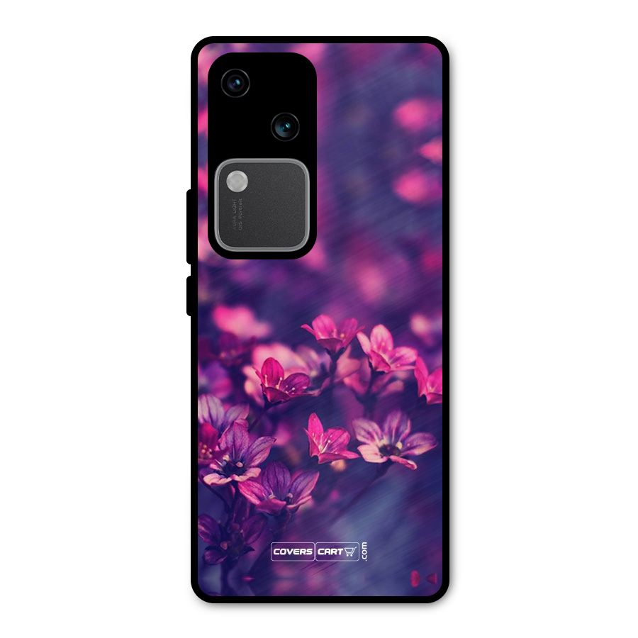 Violet Floral Metal Back Case for Vivo V30
