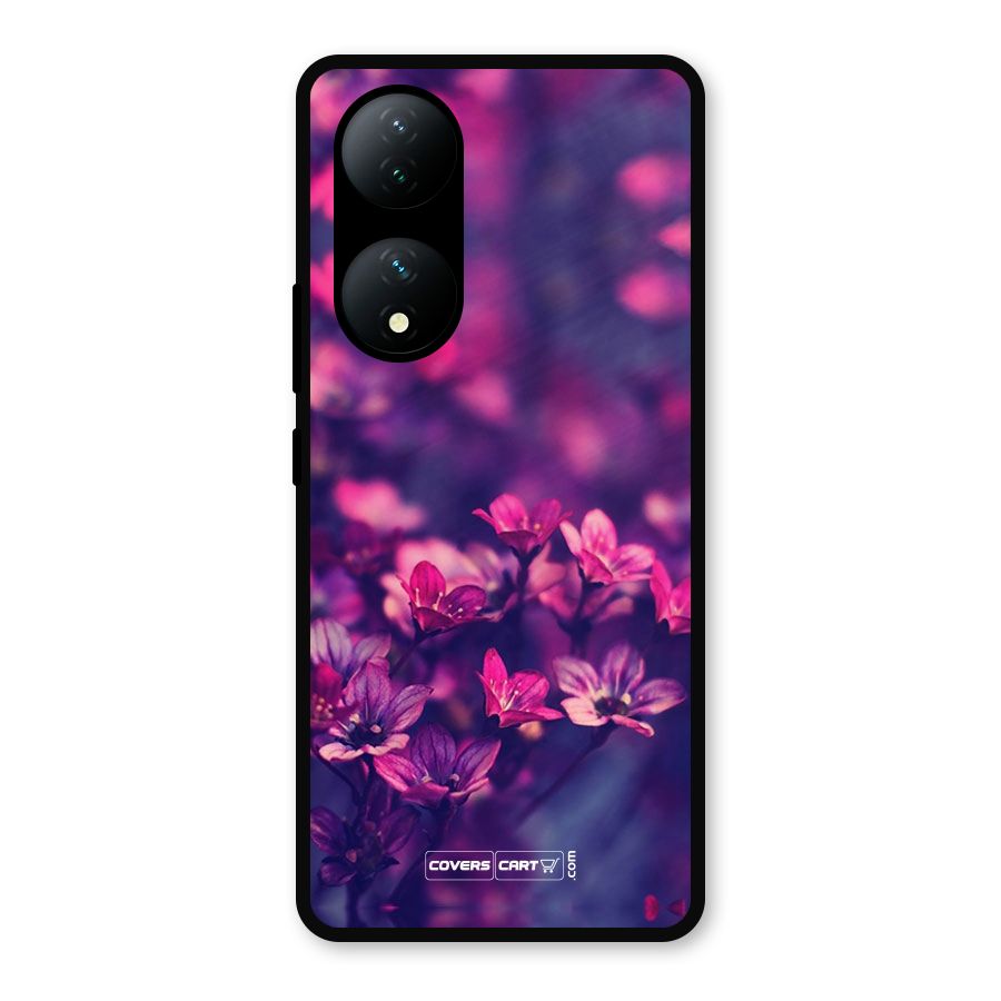 Violet Floral Metal Back Case for Vivo Y100a