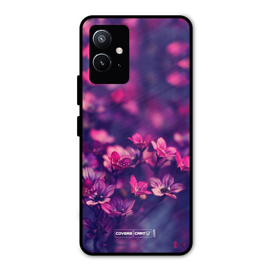 Violet Floral Metal Back Case for Vivo Y75 5G
