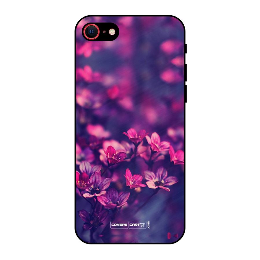 Violet Floral Metal Back Case for iPhone SE 2020