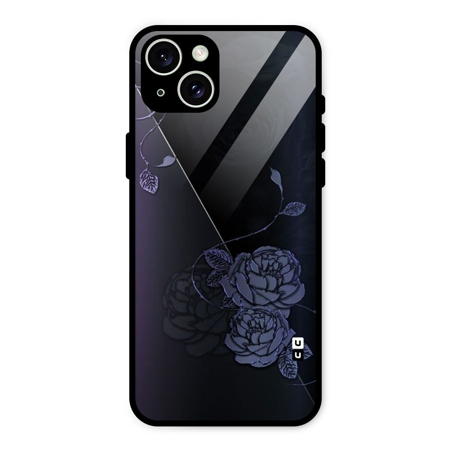 Voilet Floral Design Glass Back Case for iPhone 15 Plus