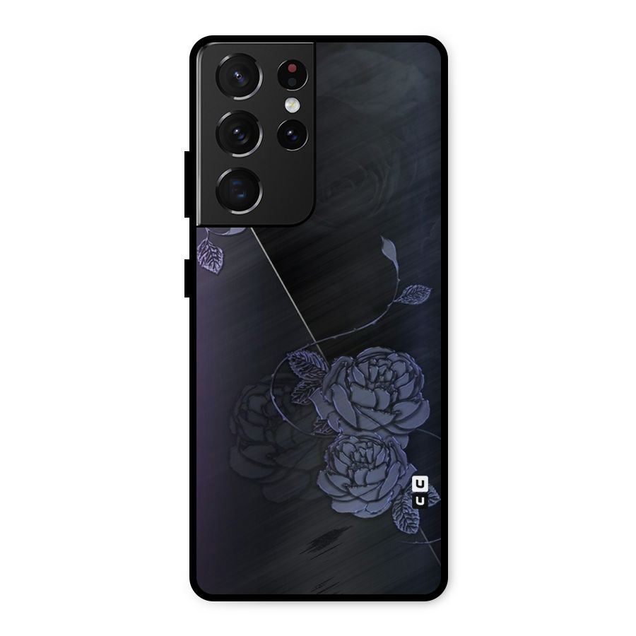 Voilet Floral Design Metal Back Case for Galaxy S21 Ultra 5G