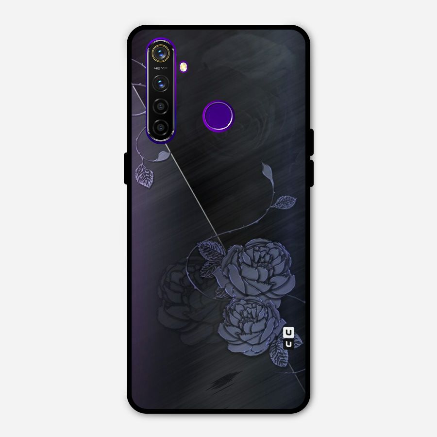 Voilet Floral Design Metal Back Case for Realme 5 Pro