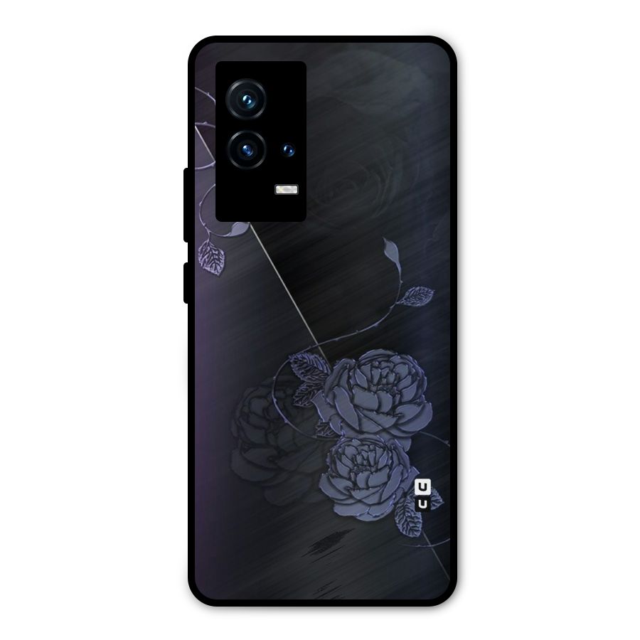 Voilet Floral Design Metal Back Case for iQOO 9 5G