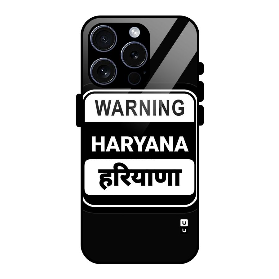 Warning Haryana Glass Back Case for iPhone 15 Pro
