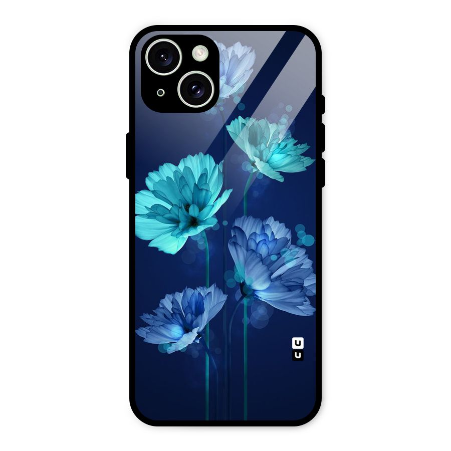 Water Flowers Glass Back Case for iPhone 15 Plus