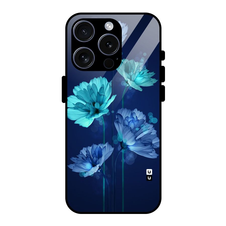 Water Flowers Glass Back Case for iPhone 15 Pro