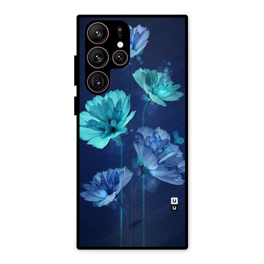 Water Flowers Metal Back Case for Galaxy S22 Ultra 5G