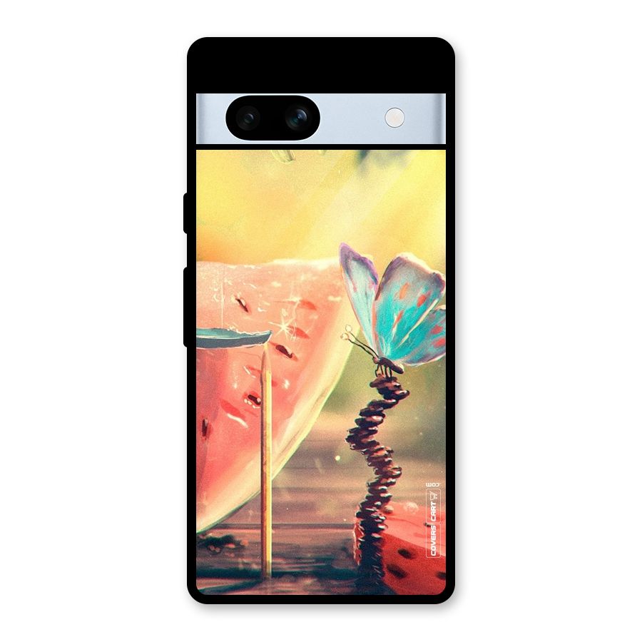 Watermelon Butterfly Glass Back Case for Google Pixel 7a