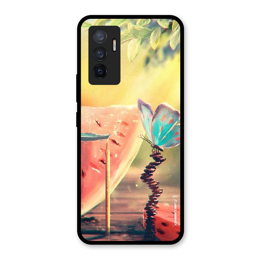 Watermelon Butterfly Glass Back Case for Vivo V23e