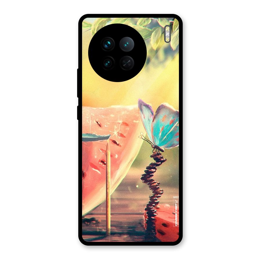 Watermelon Butterfly Glass Back Case for Vivo X90