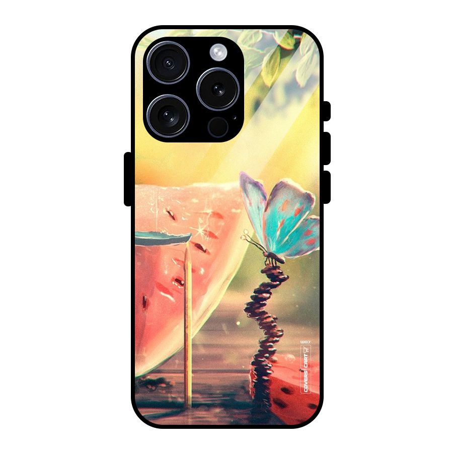 Watermelon Butterfly Glass Back Case for iPhone 15 Pro