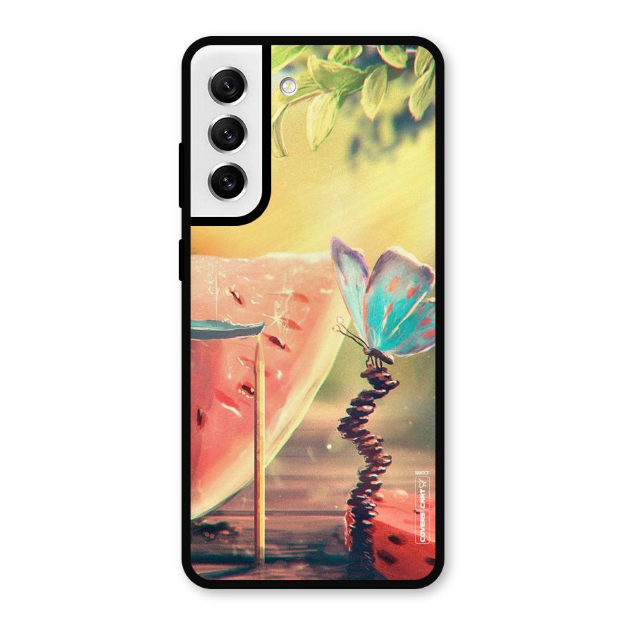 Watermelon Butterfly Metal Back Case for Galaxy S21 FE 5G