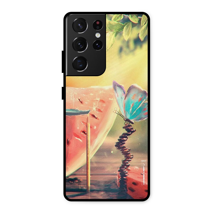 Watermelon Butterfly Metal Back Case for Galaxy S21 Ultra 5G