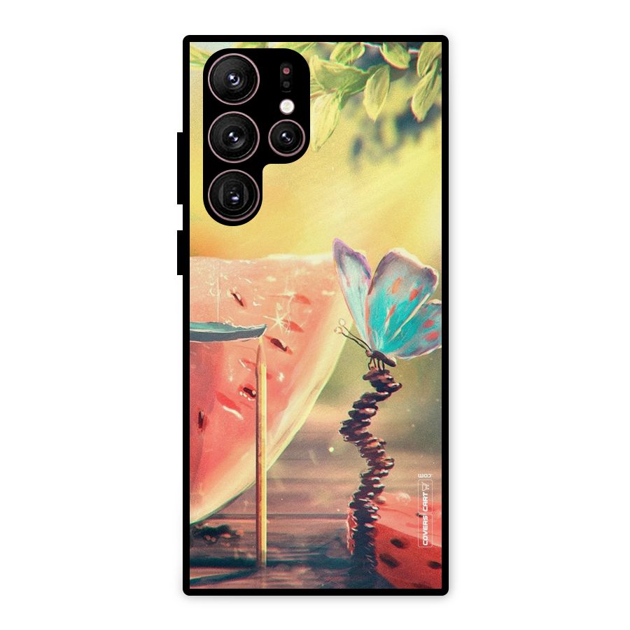 Watermelon Butterfly Metal Back Case for Galaxy S22 Ultra 5G