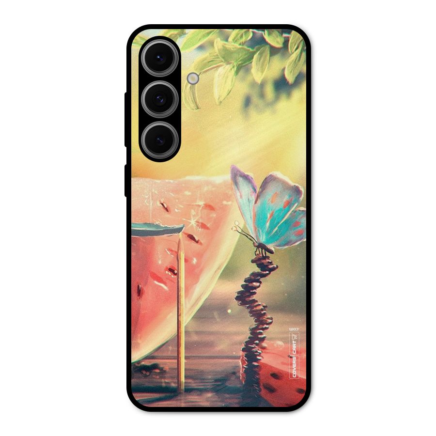 Watermelon Butterfly Metal Back Case for Galaxy S24 FE