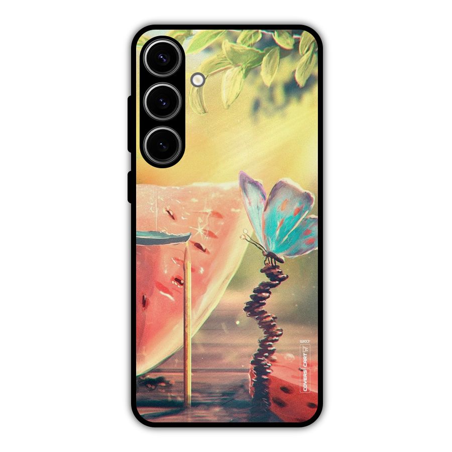 Watermelon Butterfly Metal Back Case for Galaxy S24 Plus