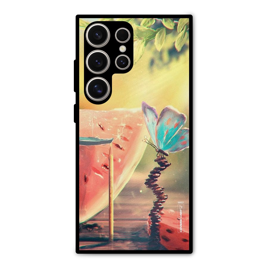 Watermelon Butterfly Metal Back Case for Galaxy S24 Ultra